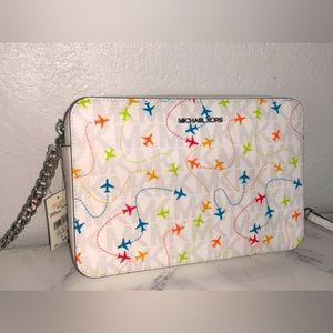 Michael Kors RARE Optic White W/Colorful Airplanes Crossbody BRAND NEW WITH TAGS